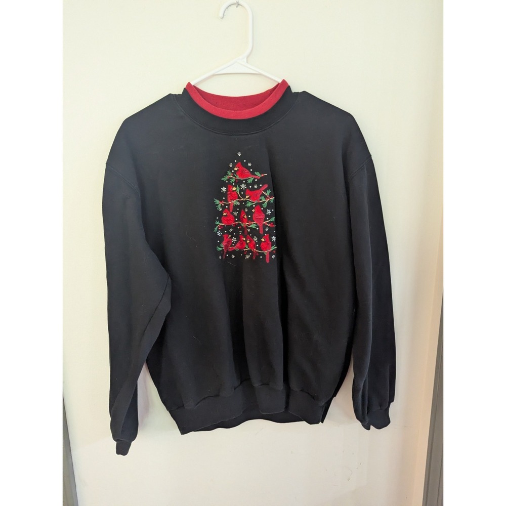 Vintage Trilogy Grandma Core Pullover Sweatshirt Red Cardinal Holiday Bling